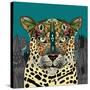 Leopard Queen Teal-Sharon Turner-Stretched Canvas