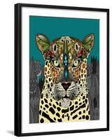 Leopard Queen Teal-Sharon Turner-Framed Art Print