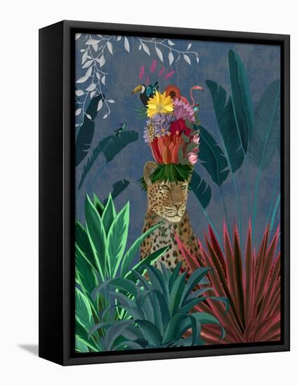 Leopard with Headdress-Fab Funky-Framed Stretched Canvas