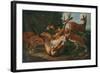 Leopards Attacking Deer in a Landscape-Carl Borromaus Andreas Ruthart-Framed Giclee Print