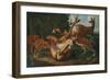 Leopards Attacking Deer in a Landscape-Carl Borromaus Andreas Ruthart-Framed Giclee Print