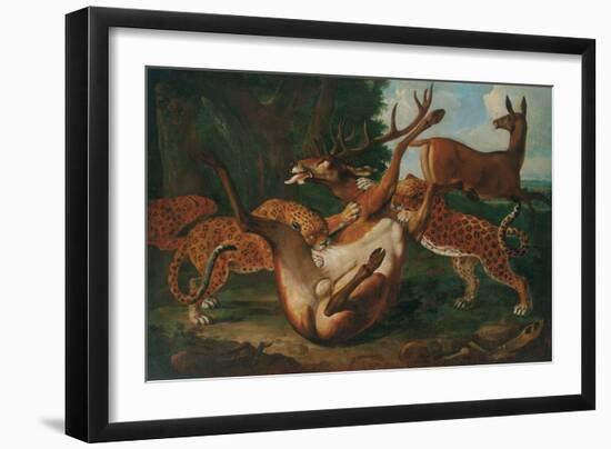 Leopards Attacking Deer in a Landscape-Carl Borromaus Andreas Ruthart-Framed Giclee Print