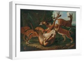 Leopards Attacking Deer in a Landscape-Carl Borromaus Andreas Ruthart-Framed Giclee Print