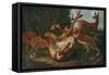 Leopards Attacking Deer in a Landscape-Carl Borromaus Andreas Ruthart-Framed Stretched Canvas