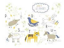 Zoo Alphabet - P, Q, R, S, T, U Letters-Lera Efremova-Art Print