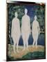 Les Baigneurs (The Bathers). Trois Silhouettes Blanches Et Nues, Se Tenant Pres D'une Riviere, En E-Kazimir Severinovich Malevich-Mounted Giclee Print