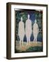 Les Baigneurs (The Bathers). Trois Silhouettes Blanches Et Nues, Se Tenant Pres D'une Riviere, En E-Kazimir Severinovich Malevich-Framed Giclee Print