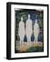 Les Baigneurs (The Bathers). Trois Silhouettes Blanches Et Nues, Se Tenant Pres D'une Riviere, En E-Kazimir Severinovich Malevich-Framed Giclee Print