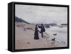 Les berges de la Seine-Jean Béraud-Framed Stretched Canvas