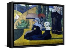 Les Bretonnes aux ombrelles-Emile Bernard-Framed Stretched Canvas