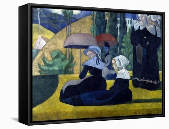 Les Bretonnes aux ombrelles-Emile Bernard-Framed Stretched Canvas