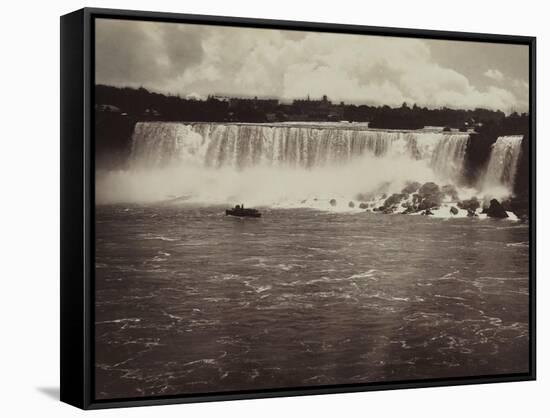 Les chutes du Niagara, au fond vue de la ville-George Barker-Framed Stretched Canvas