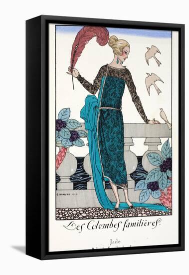 Les Colombes Familieres - Jade - Evening Gown de Chez Jenny 1920-Georges Barbier-Framed Stretched Canvas