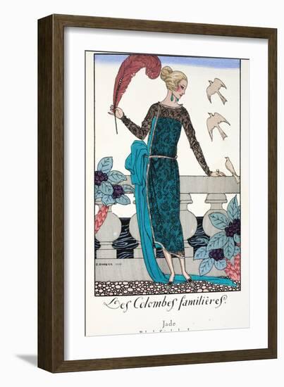 Les Colombes Familieres - Jade - Evening Gown de Chez Jenny 1920-Georges Barbier-Framed Giclee Print