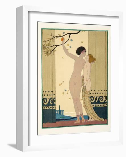 Les Conseils, Illustration from Les Chansons De Bilitis, by Pierre Louys, Pub. 1922 (Pochoir Print)-Georges Barbier-Framed Giclee Print