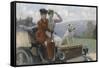 Les Dames Goldsmith au bois de Boulogne en 1897 sur une voiturette Peugeot.-Julius Leblanc Stewart-Framed Stretched Canvas