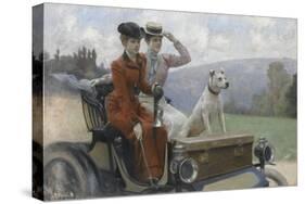 Les Dames Goldsmith au bois de Boulogne en 1897 sur une voiturette Peugeot.-Julius Leblanc Stewart-Stretched Canvas