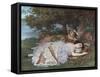 Les demoiselles du bord de la Seine (été)-Gustave Courbet-Framed Stretched Canvas