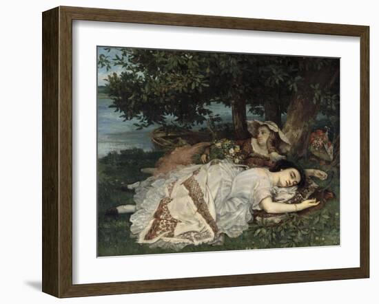 Les demoiselles du bord de la Seine-Gustave Courbet-Framed Giclee Print