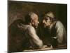 Les Deux Buveurs (Oil on Canvas)-Honore Daumier-Mounted Giclee Print