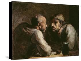 Les Deux Buveurs (Oil on Canvas)-Honore Daumier-Stretched Canvas