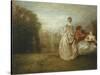 Les Deux Cousines, the Two Cousins, C.1716-Jean-Antoine Watteau-Stretched Canvas