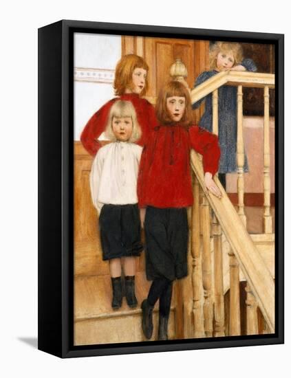 Les Enfants De Monsieur Neve  Quatre Enfants Dans Un Escalier Peinture De Fernand Khnopff (1858-19-Fernand Khnopff-Framed Stretched Canvas