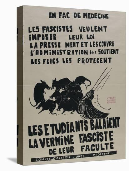 Les étudiants balaient la vermine fasciste de leur faculté, comité d'action U.N.E.F. Médecine-null-Stretched Canvas