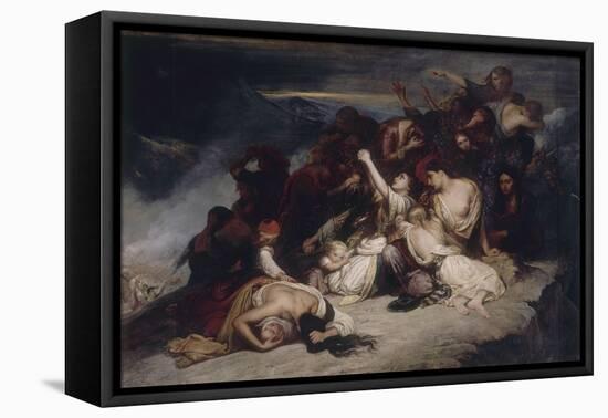 Les Femmes souliotes, voyant leurs maris défaits par les troupes d'Ali, pacha de Janina, décident-Ary Scheffer-Framed Stretched Canvas