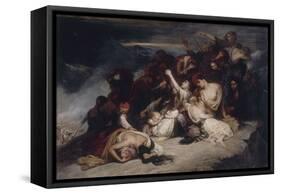 Les Femmes souliotes, voyant leurs maris défaits par les troupes d'Ali, pacha de Janina, décident-Ary Scheffer-Framed Stretched Canvas