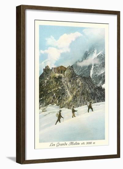 Les Grands Mulets, Winter Hikers in the Alps-null-Framed Art Print