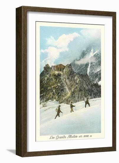 Les Grands Mulets, Winter Hikers in the Alps-null-Framed Art Print