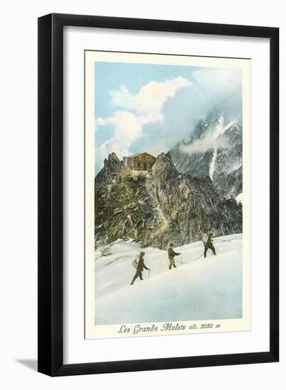 Les Grands Mulets, Winter Hikers in the Alps-null-Framed Art Print