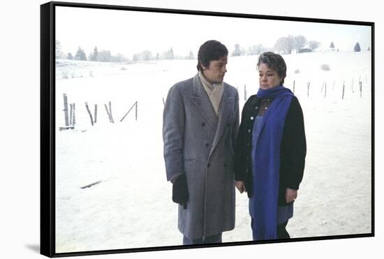 Les granges brulees by JeanChapot with Alain Delon and Simone Signoret, 1973 (photo)-null-Framed Stretched Canvas