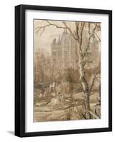 Les Maisons royales. Une entrefenêtre de la tenture. Une chasse en vue du château de Madrid-Charles Le Brun-Framed Giclee Print