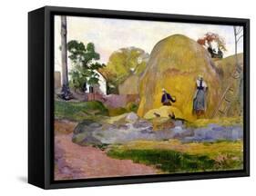 Les meules jaunes-Paul Gauguin-Framed Stretched Canvas