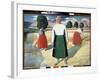 Les Moissonneuses. (Reapers). Scene De Travaux Agricoles, Les Femmes Courbees Font Des Gerbes De Ce-Kazimir Severinovich Malevich-Framed Giclee Print