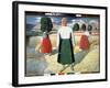 Les Moissonneuses. (Reapers). Scene De Travaux Agricoles, Les Femmes Courbees Font Des Gerbes De Ce-Kazimir Severinovich Malevich-Framed Giclee Print