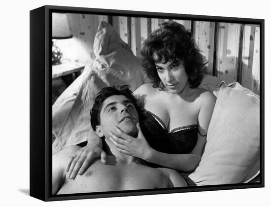LES MORDUS (The Delinquents) by ReneJolivet with Bernadette Lafont and Sacha Distel, 1960 (b/w phot-null-Framed Stretched Canvas