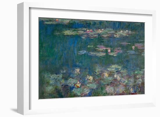 Les Nympheas, green reflections-water lillies, green reflections. Inv. 20102.-Claude Monet-Framed Giclee Print