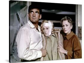 Les Oiseaux BIRDS d'AlfredHitchcock with Rod Taylor, Tippi Hedren, Jessica Tandy, 1963 (photo)-null-Stretched Canvas