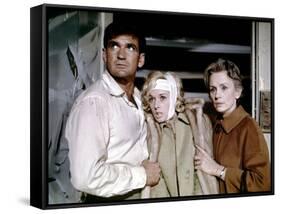 Les Oiseaux BIRDS d'AlfredHitchcock with Rod Taylor, Tippi Hedren, Jessica Tandy, 1963 (photo)-null-Framed Stretched Canvas