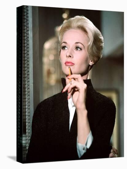 Les Oiseaux THE BIRDS d'Alfred Hitchcock with Tippi Hedren, 1963 (photo)-null-Stretched Canvas