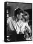 LES PARISIENNES, 1961 directed by MARC ALLEGRET Johnny Hallyday and Catherine Deneuve (b/w photo)-null-Framed Stretched Canvas