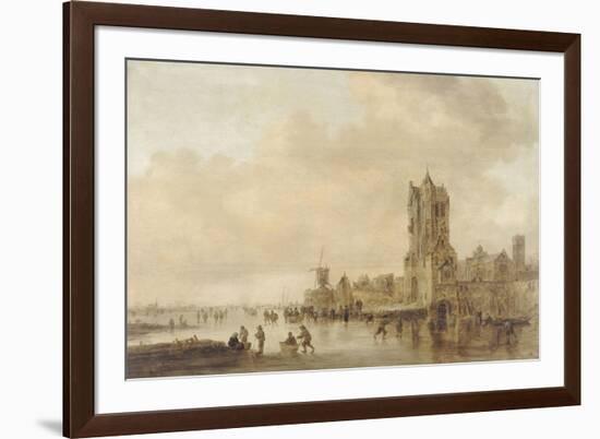 Les patineurs (le motif est inspiré de la Pellekussenpoort près d'Utrecht)-Jan Van Goyen-Framed Giclee Print