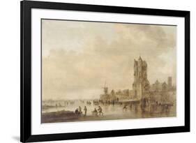 Les patineurs (le motif est inspiré de la Pellekussenpoort près d'Utrecht)-Jan Van Goyen-Framed Giclee Print