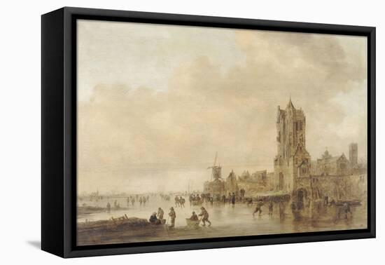 Les patineurs (le motif est inspiré de la Pellekussenpoort près d'Utrecht)-Jan Van Goyen-Framed Stretched Canvas