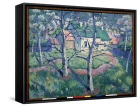 Les Pommiers En Fleurs (Apple Trees Blooming). Paysage De Campagne En Ete, Quelques Maisons, Un Che-Kazimir Severinovich Malevich-Framed Stretched Canvas