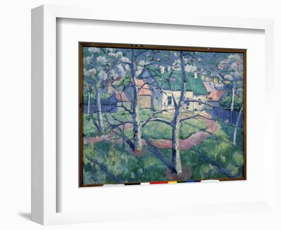 Les Pommiers En Fleurs (Apple Trees Blooming). Paysage De Campagne En Ete, Quelques Maisons, Un Che-Kazimir Severinovich Malevich-Framed Giclee Print