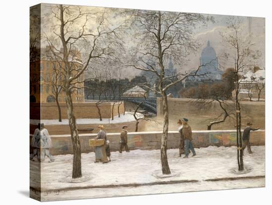 Les Quais de Seine en hiver (devant la pointe occidentale de l'île Saint-Louis)-Pierre Prins-Stretched Canvas